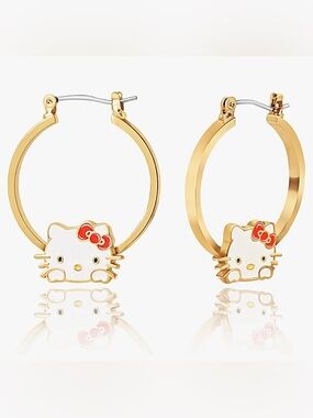 Hello Kitty Gold Hoops with White Face and Red Bow